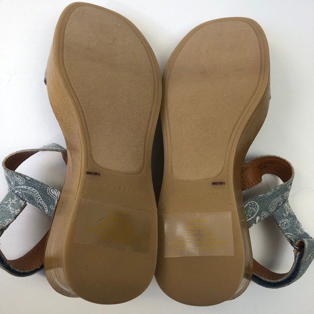 Lucky Brand Demmia Platform Wedge Sandal Acid Denim Blue Women's Size 8 - Picture 12 of 12